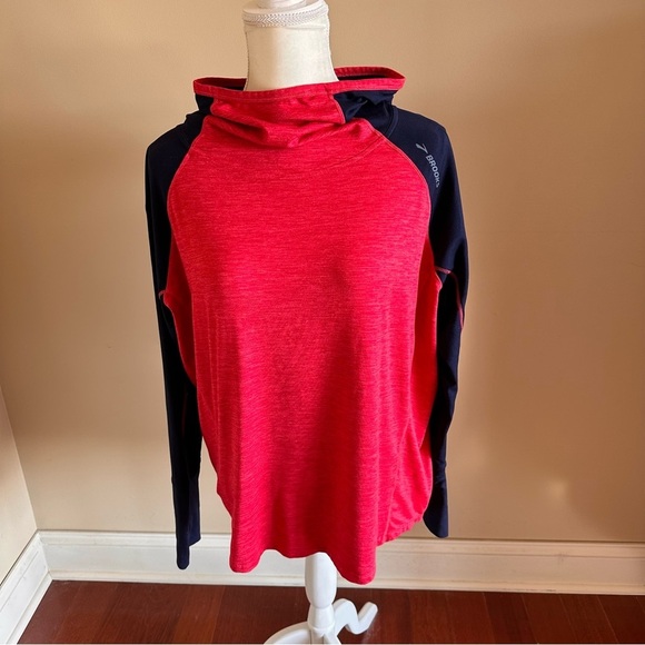 Brooks Tops - Brooks Running Long Sleeve Hooded Shirt Red & Blue Size Medium